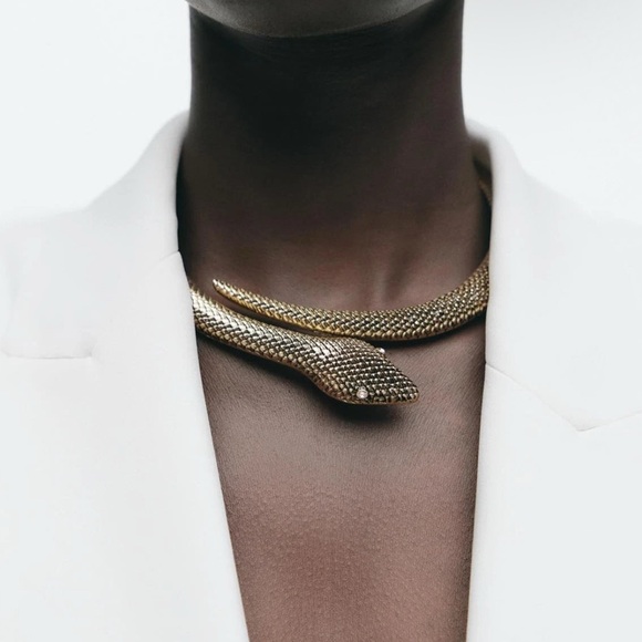 Gold Snake Necklace – Vintage Inspired Serpent Choker Statement Jewelry - Picture 1 of 8